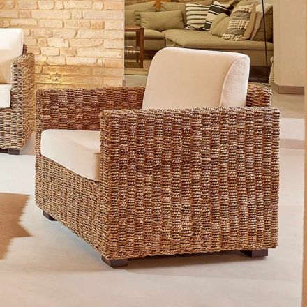 Poltrona da Giardino in Abaca Naturale con Cuscini – Raziel Viadurini