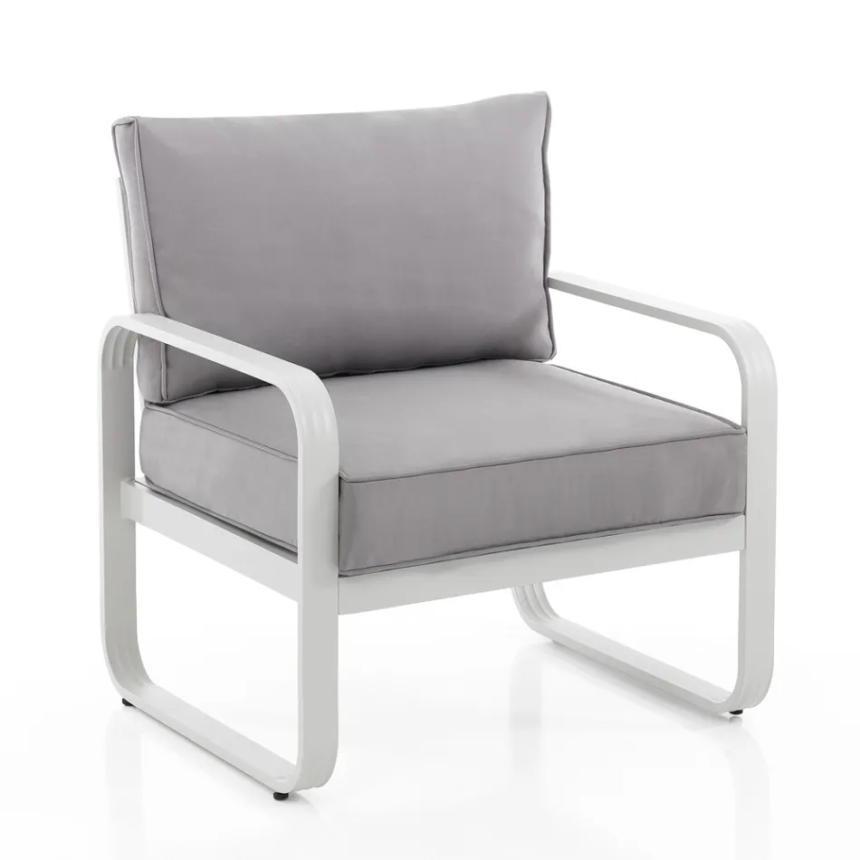 Poltrona da Giardino in Alluminio Bianco Avorio Opaco e Cuscini Grigio - Avoir Viadurini
