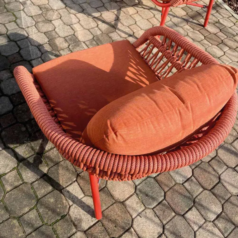 Poltrona da Giardino in Alluminio, Corda e Tessuto Marsala o Bianco - Brise Viadurini