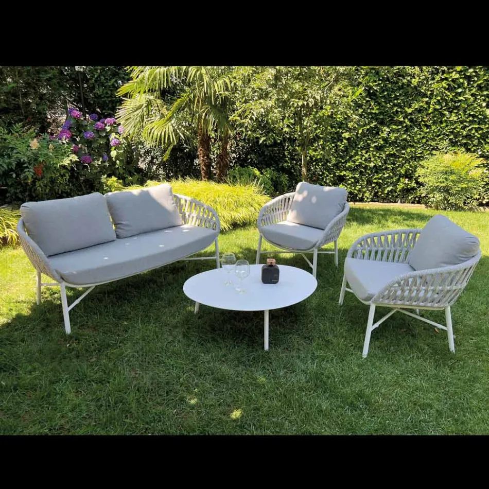 Poltrona da Giardino in Alluminio, Corda e Tessuto Marsala o Bianco - Brise Viadurini