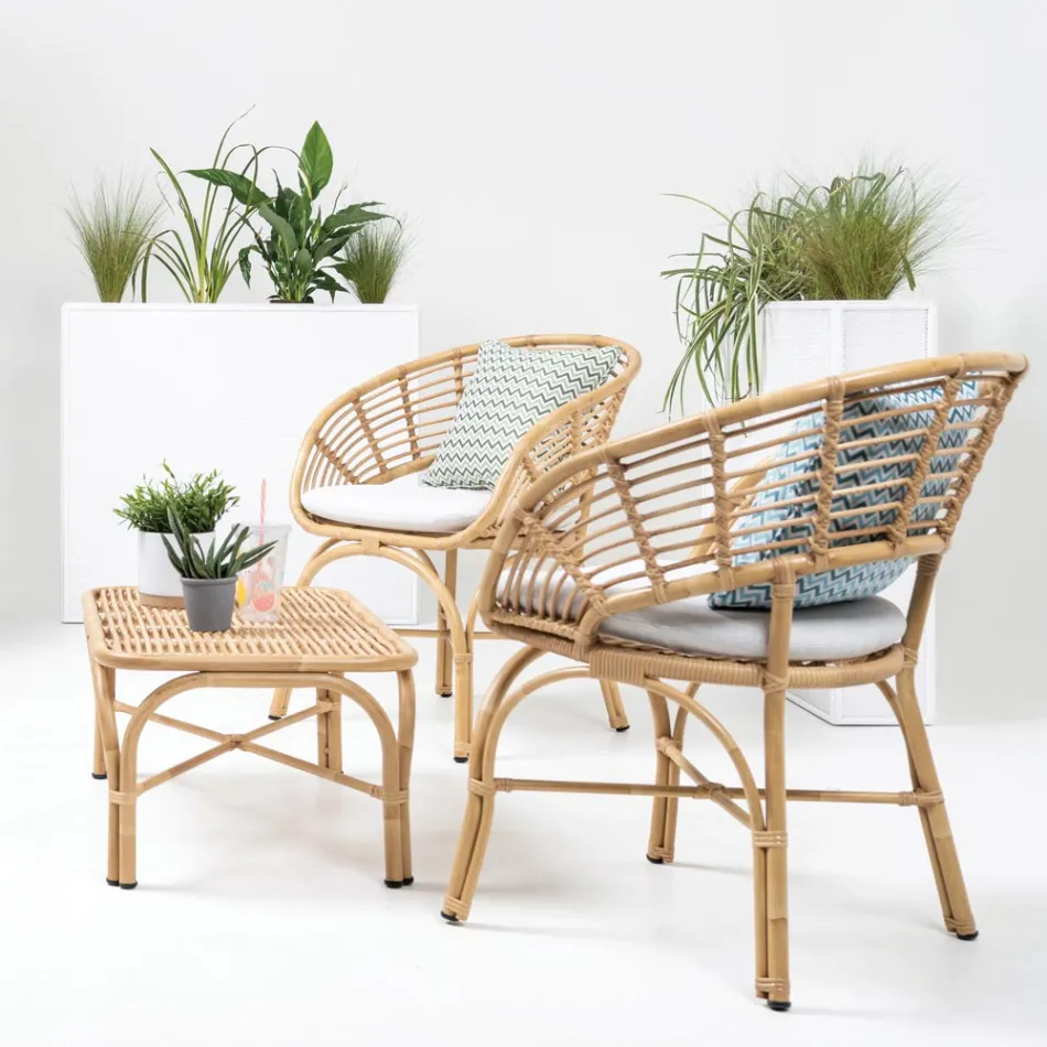 Poltrona da Giardino in Alluminio e Intreccio in Polyrattan e Cuscino - Ellide Viadurini