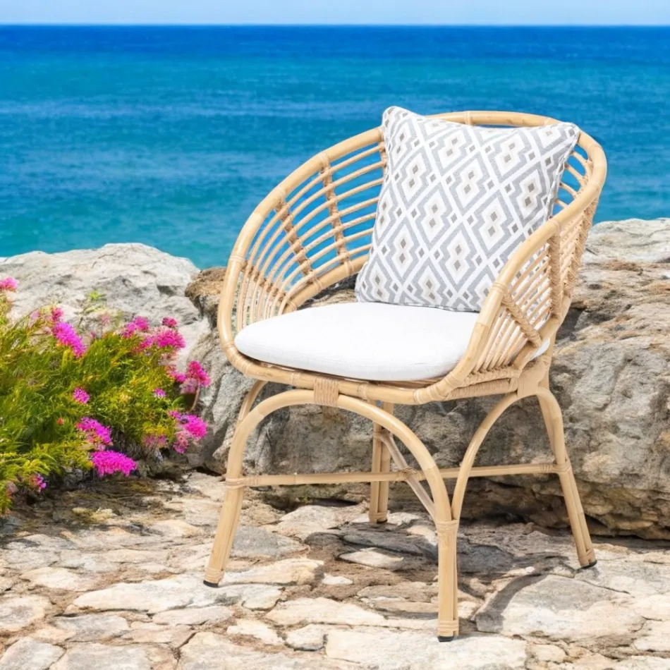 Poltrona da Giardino in Alluminio e Intreccio in Polyrattan e Cuscino - Ellide Viadurini