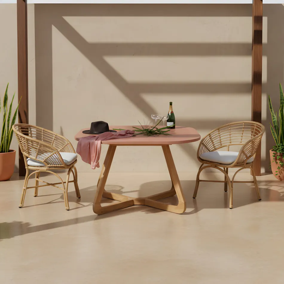 Poltrona da Giardino in Alluminio e Intreccio in Polyrattan e Cuscino - Ellide Viadurini