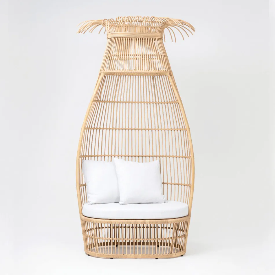 Poltrona da Giardino in Intreccio di Polyrattan con Cuscino Off-White - Anteia Viadurini