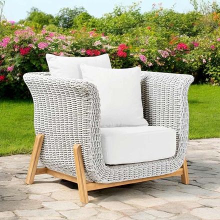 Poltrona da Giardino in Teak ed Intreccio in Corda - Arjuna Viadurini