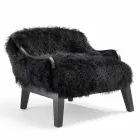 Poltrona da salotto bassa in pelle e pelo nero, made in Italy, Eli Viadurini