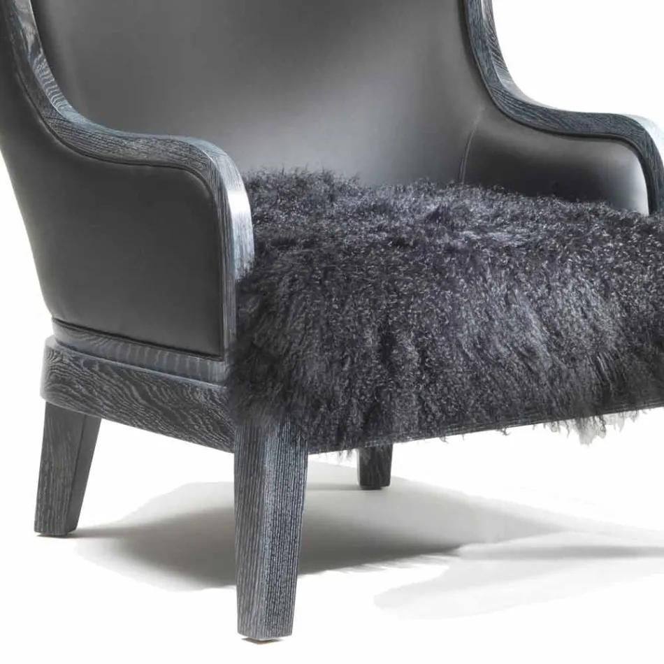 Poltrona da salotto in pelle e pelo nero Eli, design classico di lusso Viadurini