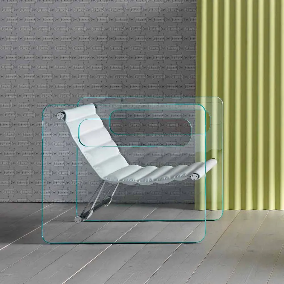 Poltrona da Salotto in Vetro e Seduta in Pelle Bianca Design Moderno - Tecna Viadurini