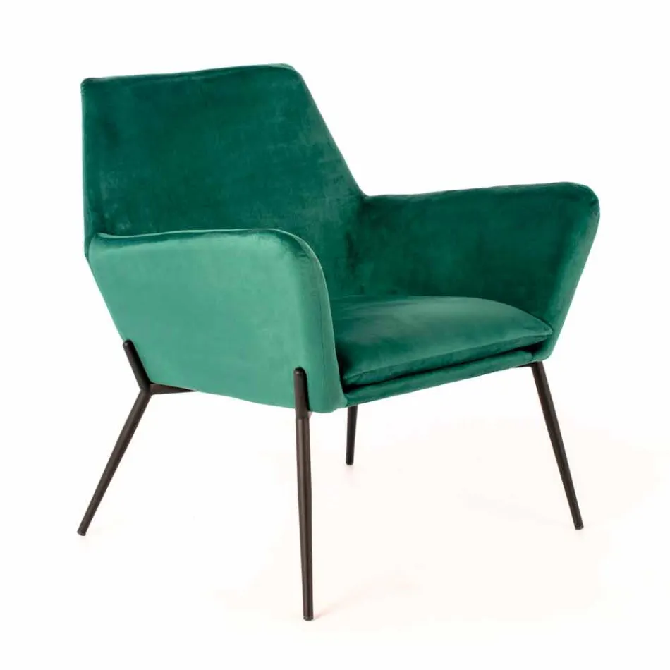 Poltrona da Salotto Moderna in Velluto Verde Petrolio e Metallo Nero – Tonica Viadurini