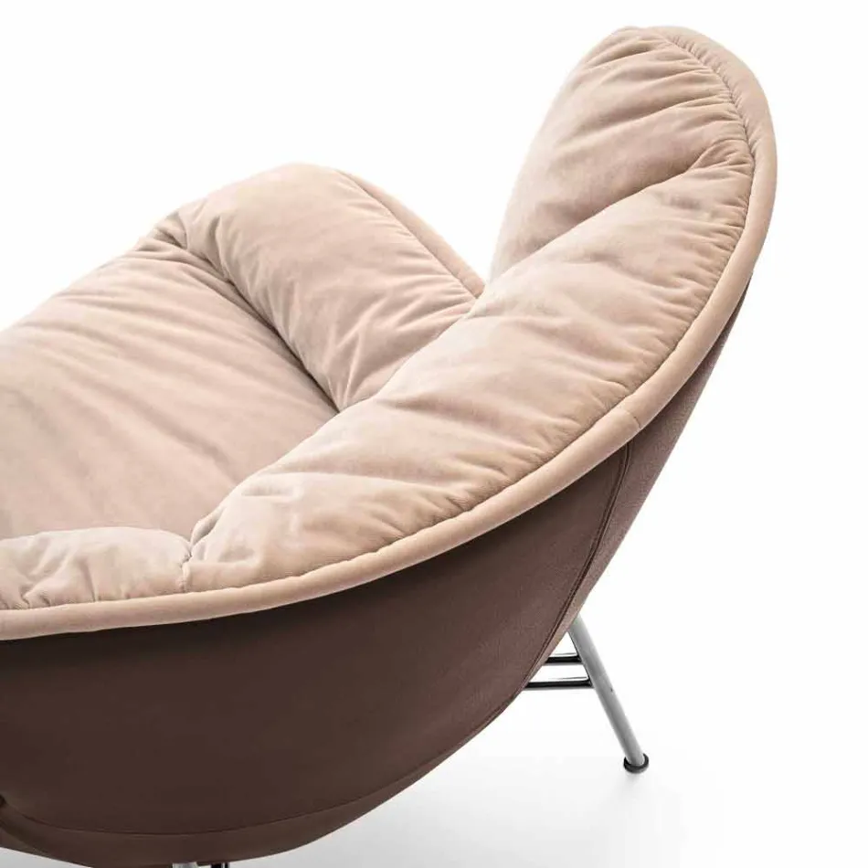 Poltrona da Soggiorno in Pelle e Tessuto con Base Cromata Made in Italy - Litchi Viadurini
