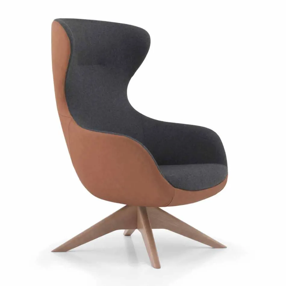 Poltrona Girevole in Pelle con Base in Legno Realizzata in Italia - Butterfly Viadurini
