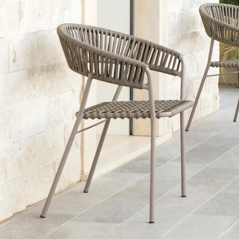 Poltrona Impilabile da Giardino in Acciaio e Corda Made in Italy 2 Pezzi – Ragnar Viadurini