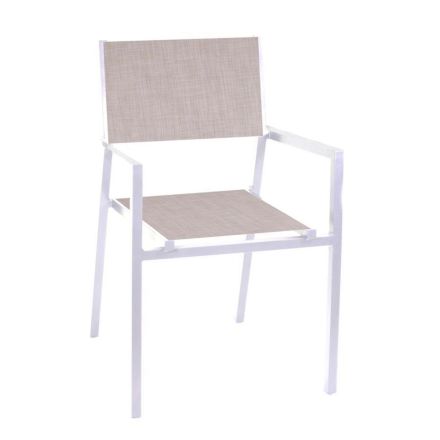 Poltrona Impilabile da Giardino in Textilene Beige e Alluminio - Foglio Viadurini