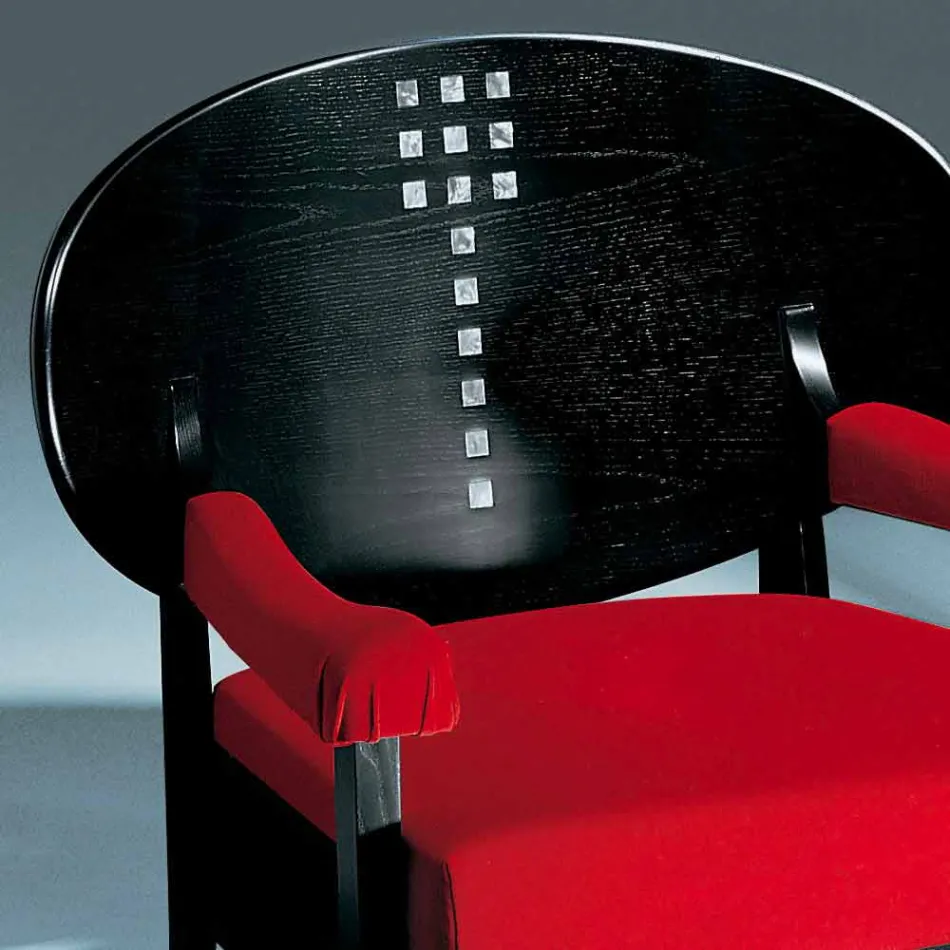Poltrona in Frassino Tinto Nero con Rivestimento in Cotone Made in Italy - Peleo Viadurini