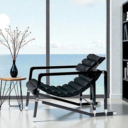 Poltrona Moderna in Legno Laccato Nero Lucido e Pelle Made in Italy - Conga Viadurini