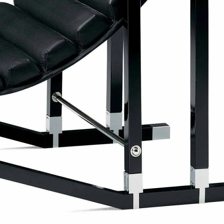 Poltrona Moderna in Legno Laccato Nero Lucido e Pelle Made in Italy - Conga Viadurini
