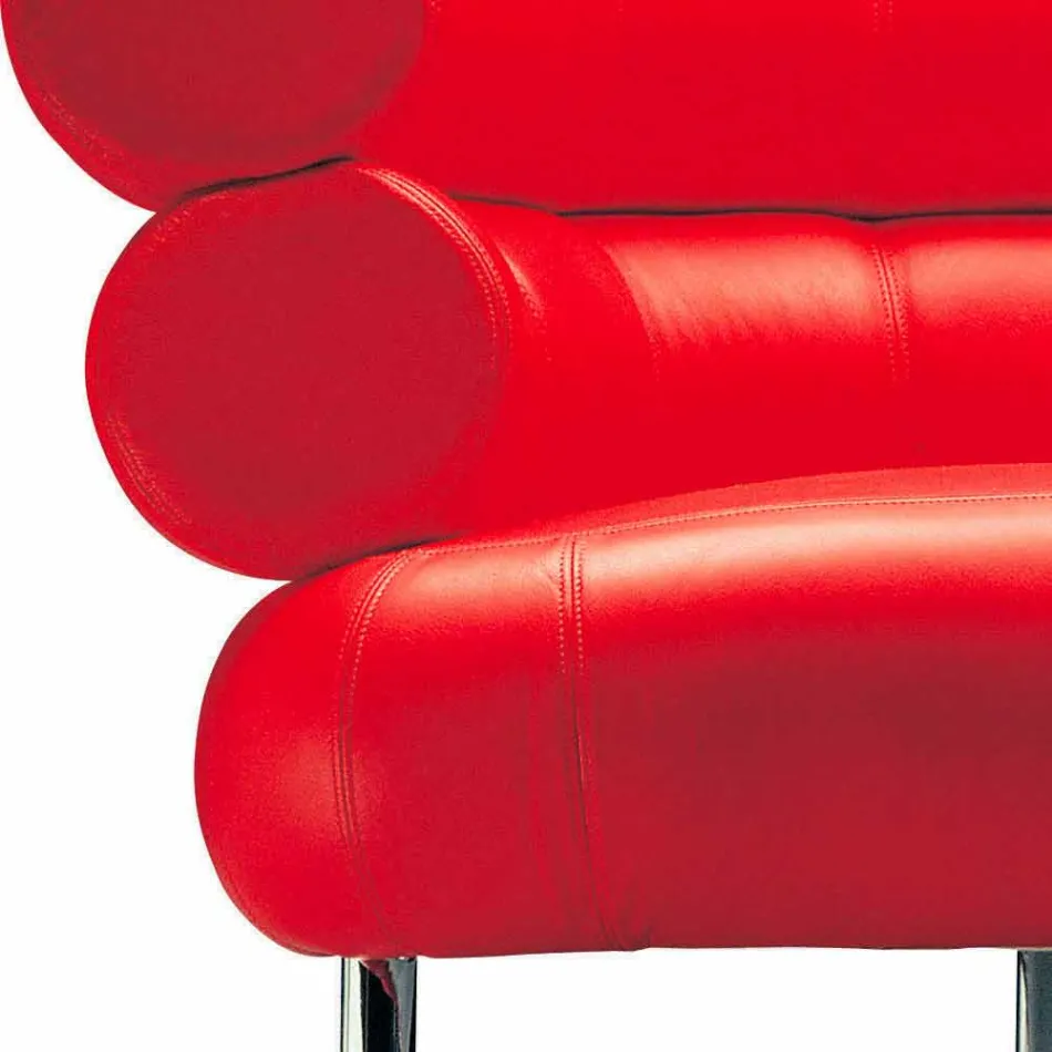 Poltrona Moderna Rivestita in Pelle con Base in Acciaio Made in Italy - Ostilio Viadurini