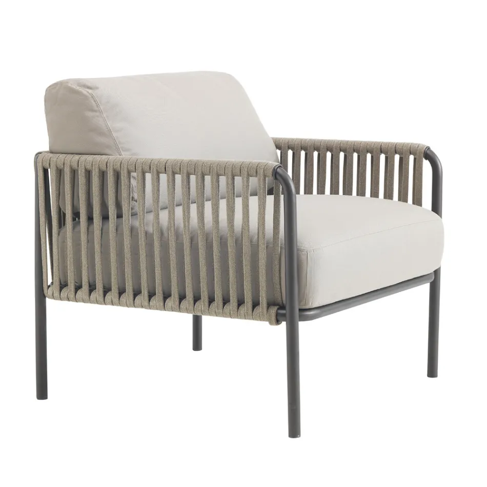 Poltrona Outdoor in Acciaio e Corda con Cuscini Made in Italy – Helga Viadurini