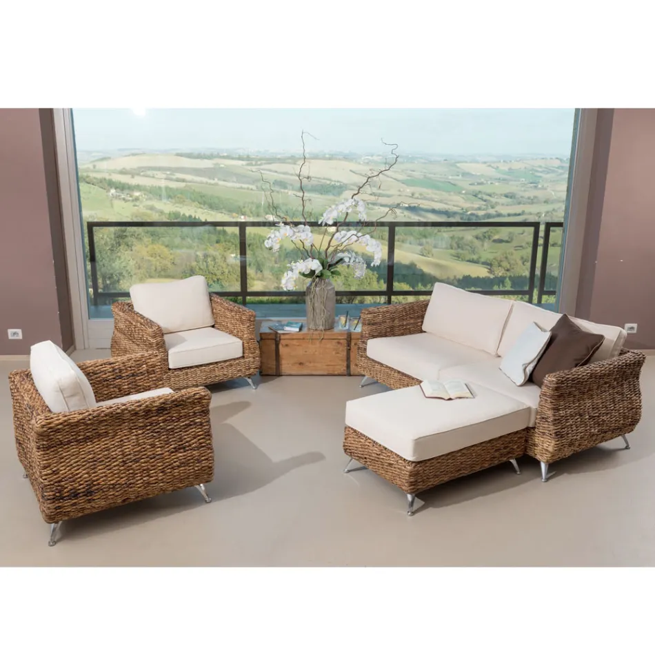 Poltrona Outdoor in Intreccio di Banano con Cuscini – Legolas Viadurini