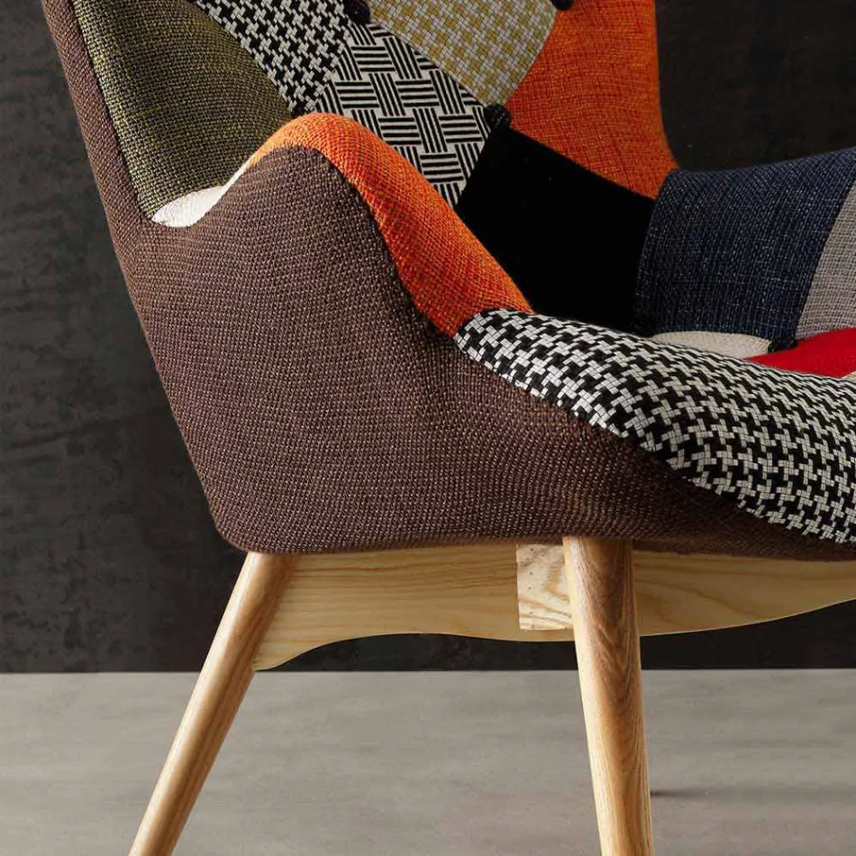 Poltrona patchwork multicolor con gambe in massello Veronica Viadurini