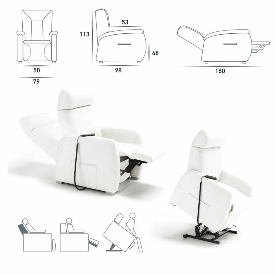 Poltrona relax alzapersona a 2 motori di design Rosa, made in Italy Viadurini