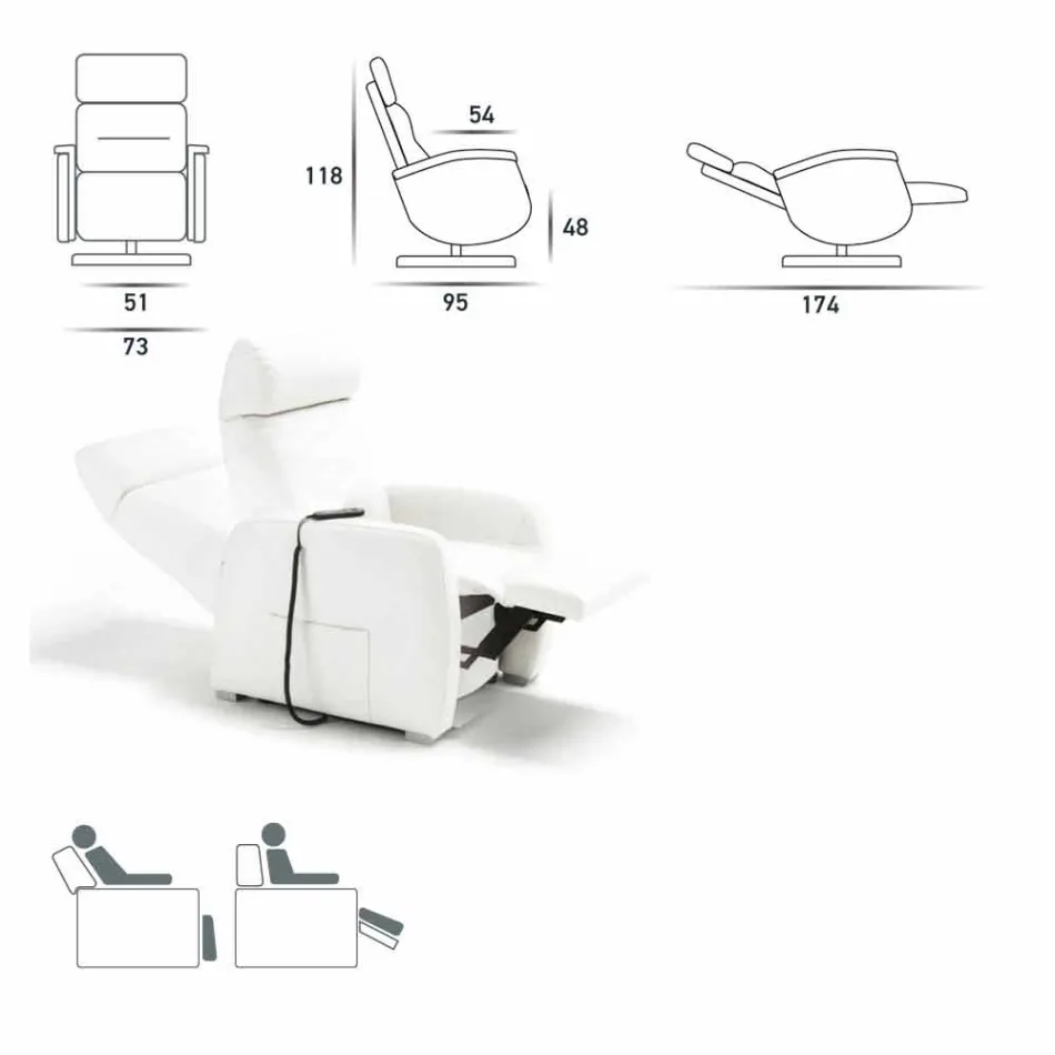 Poltrona relax motorizzata girevole in tessuto/pelle/ecopelle Gemma Viadurini