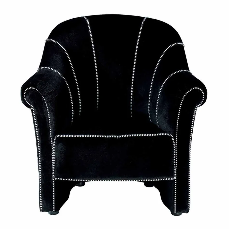 Poltrona Salotto in Velluto Nero con Cuciture a Contrasto Made in Italy - Caster Viadurini