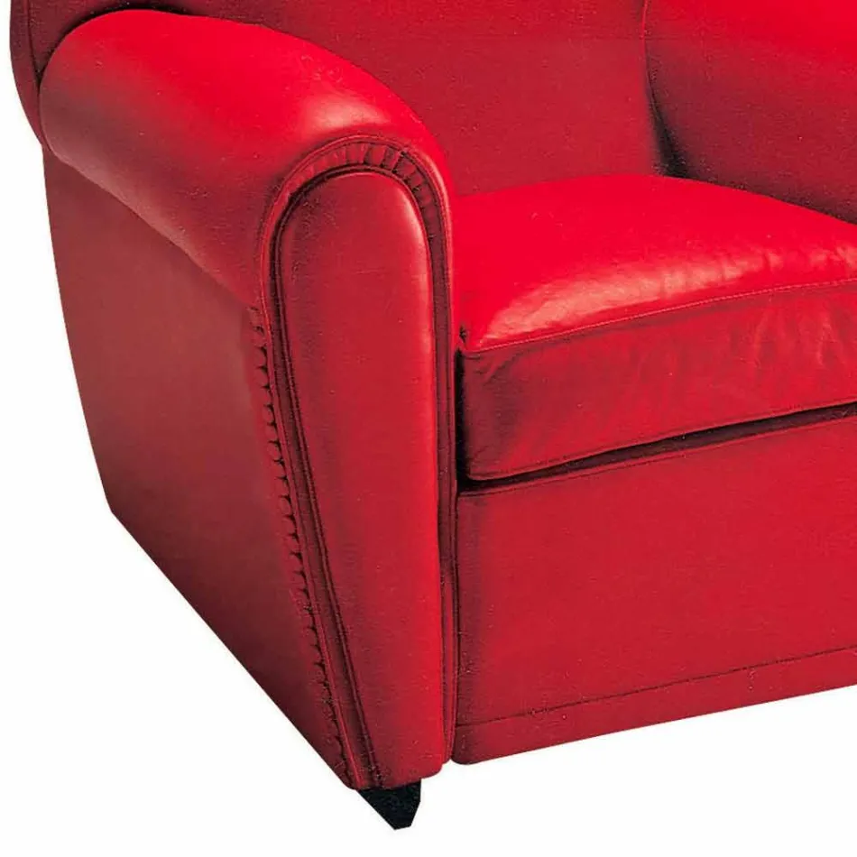 Poltrona Salotto Rivestita in Pelle con Piedini in Legno Made in Italy - Pegolo Viadurini
