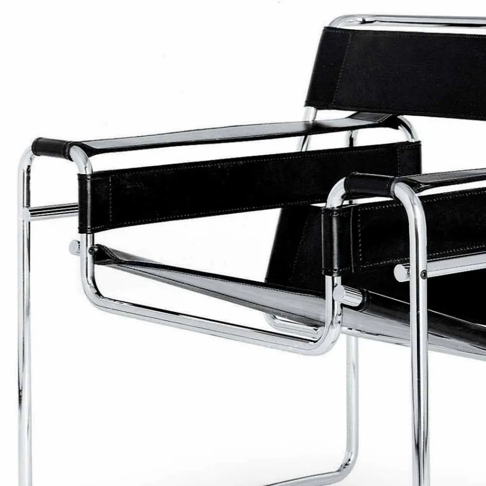 Poltrona Ufficio in Cuoio con Struttura in Acciaio Cromato Made in Italy - Cefeo Viadurini