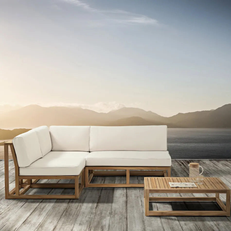 Poltroncina Angolare da Esterno in Teak Naturale e Cuscini - Circe Viadurini