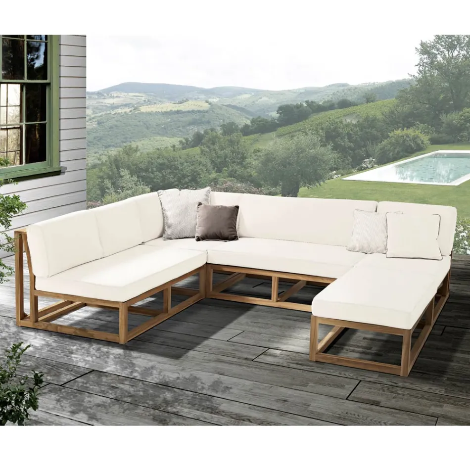 Poltroncina Angolare da Esterno in Teak Naturale e Cuscini - Circe Viadurini