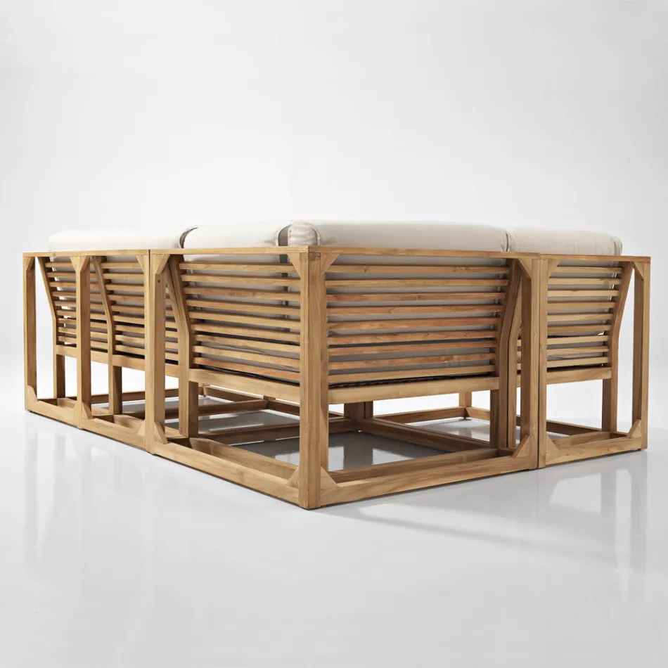 Poltroncina Angolare da Esterno in Teak Naturale e Cuscini - Circe Viadurini