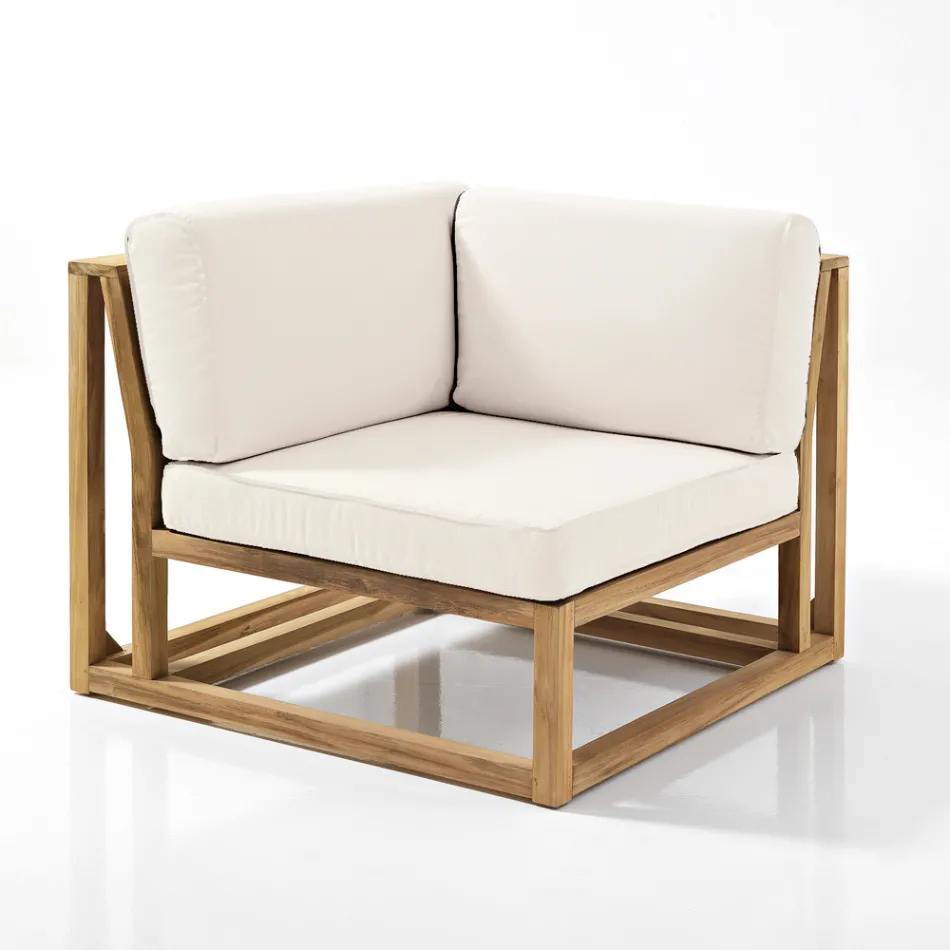 Poltroncina Angolare da Esterno in Teak Naturale e Cuscini - Circe Viadurini