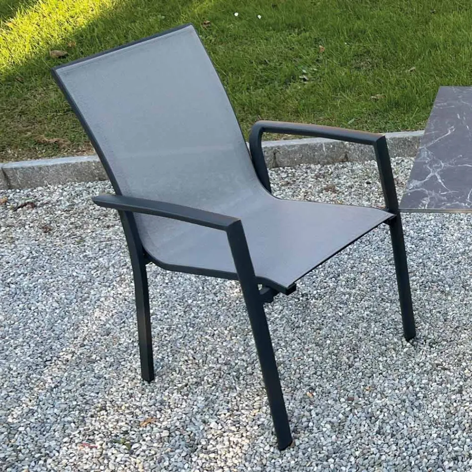 Poltroncina da Esterno Impilabile in Alluminio e Textilene - Mira Viadurini