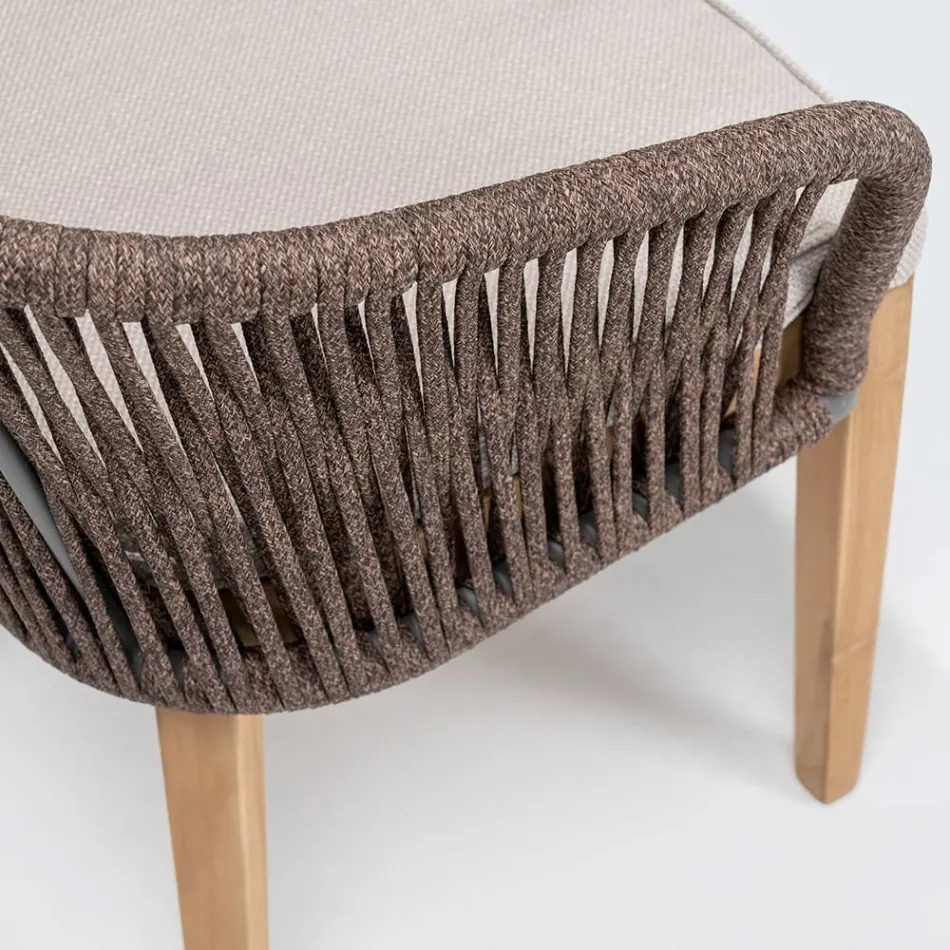 Poltroncina da Esterno in Teak ed Intreccio in Polietilene con Cuscino - Jhon Viadurini