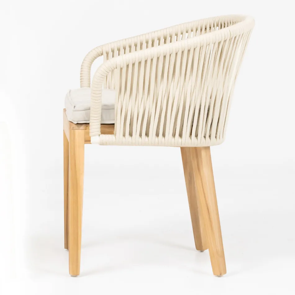 Poltroncina da Esterno in Teak ed Intreccio in Polietilene con Cuscino - Jhon Viadurini