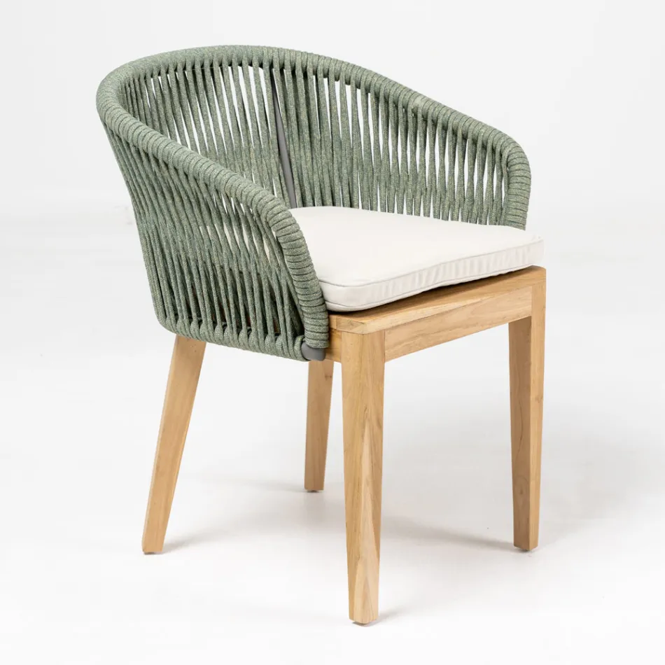 Poltroncina da Esterno in Teak ed Intreccio in Polietilene con Cuscino - Jhon Viadurini