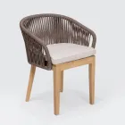 Poltroncina da Esterno in Teak ed Intreccio in Polietilene con Cuscino - Jhon Viadurini