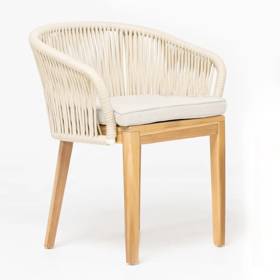 Poltroncina da Esterno in Teak ed Intreccio in Polietilene con Cuscino - Jhon Viadurini