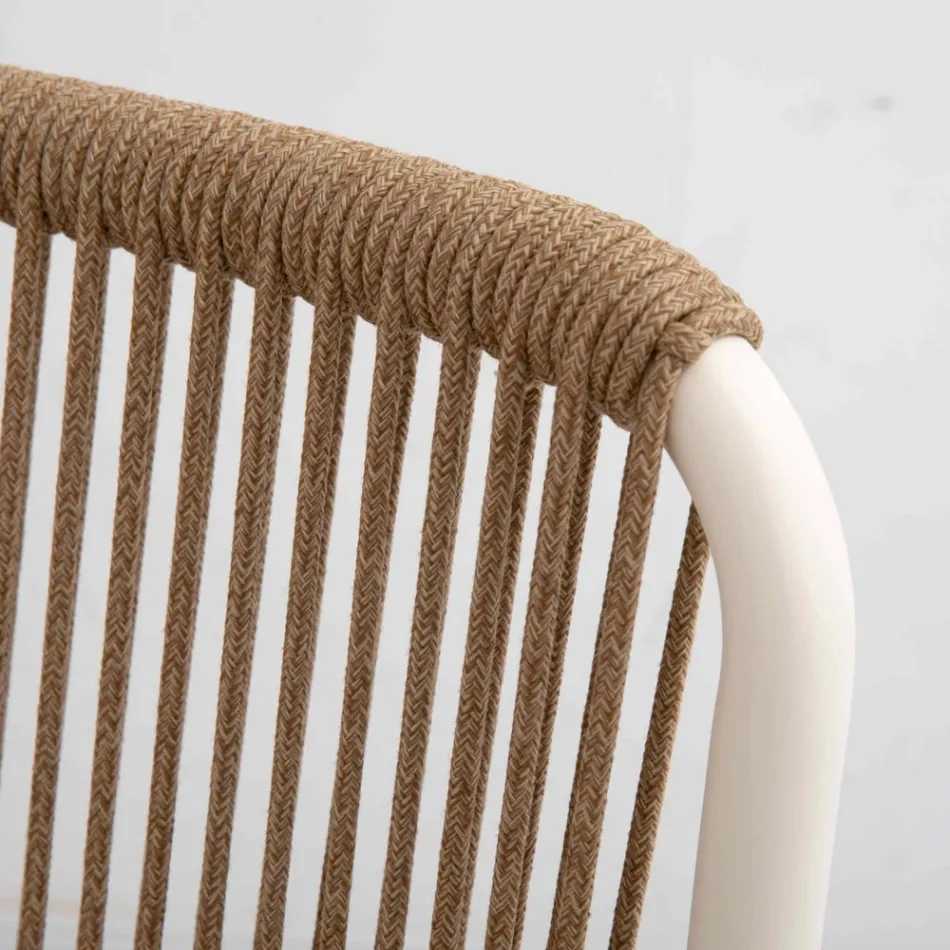 Poltroncina da Esterno Realizzata in Alluminio Beige e Corda Terra - Luxe Viadurini