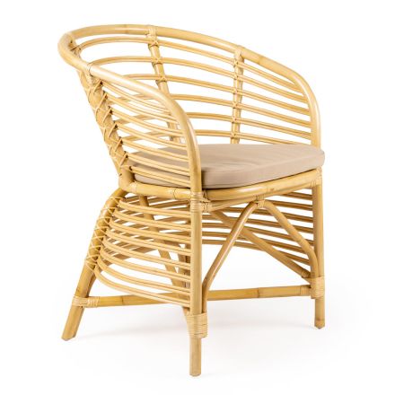 Poltroncina da Giardino in Rattan Naturale, Cuscino Incluso, – Torvi Viadurini