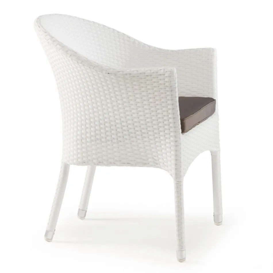 Poltroncina Impilabile in Alluminio Rivestita Wicker Bianco - Bruma Viadurini