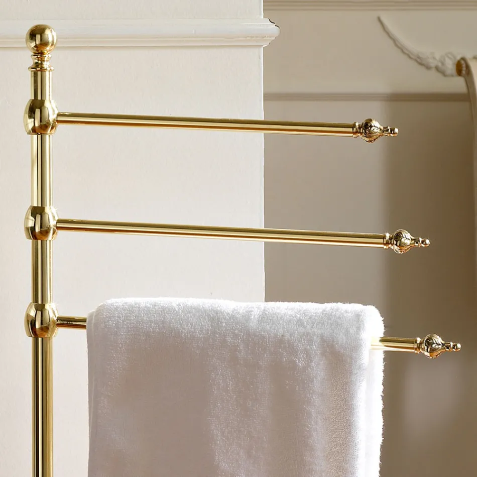Porta Asciugamani da Bagno Vintage da Terra a 3 Bracci Design in Ottone – Brest Viadurini