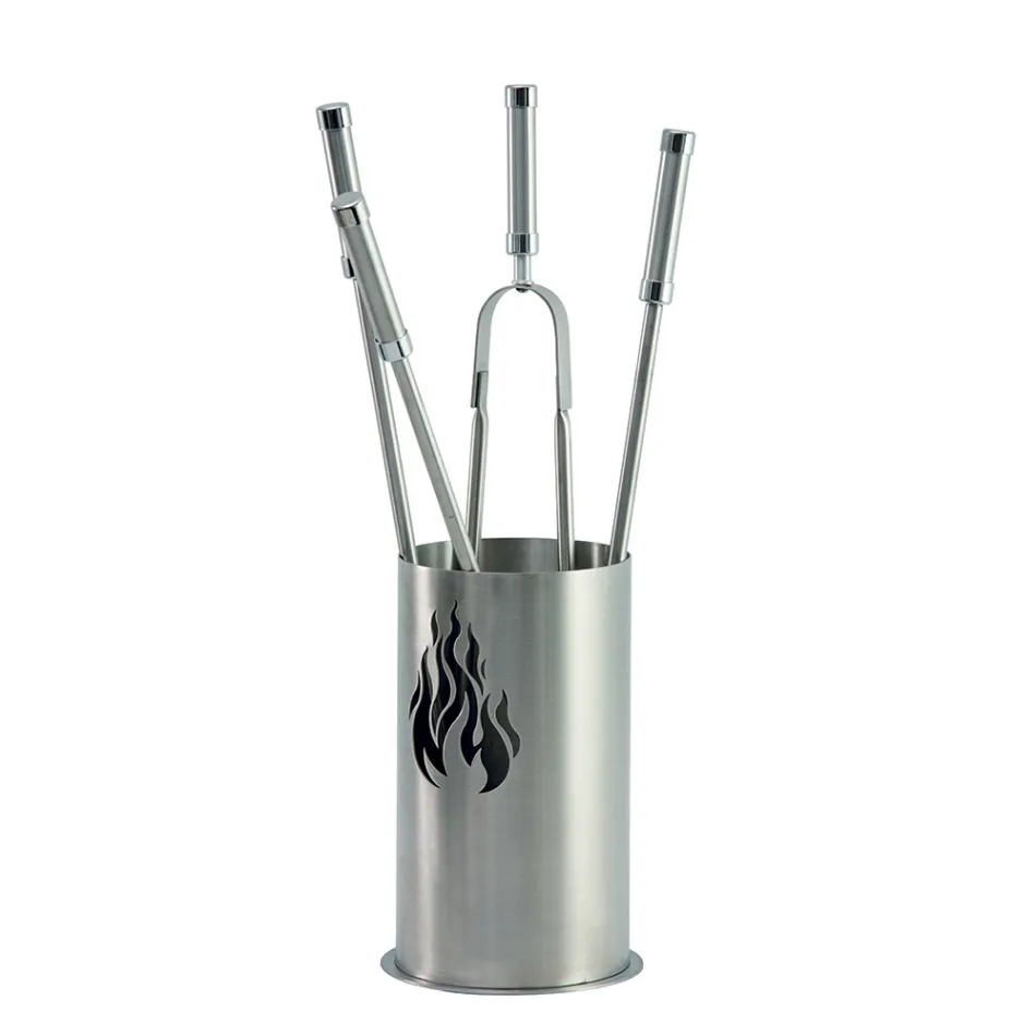 Porta Attrezzi con 4 Accessori in Acciaio Inox e Fiamma Made in Italy - Vita Viadurini