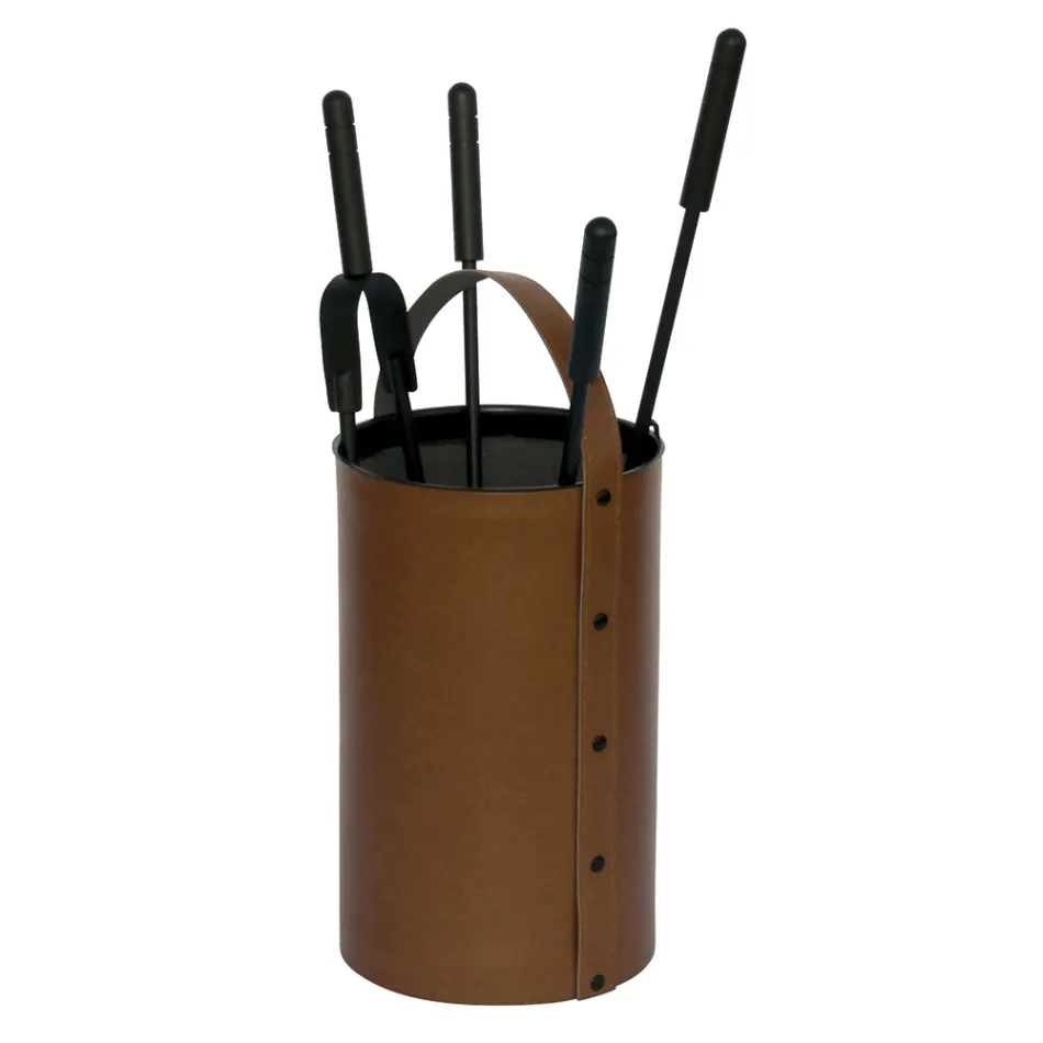 Porta Attrezzi Rotondo in Ecopelle con Manico e 4 Accessori Made in Italy - Piccione Viadurini