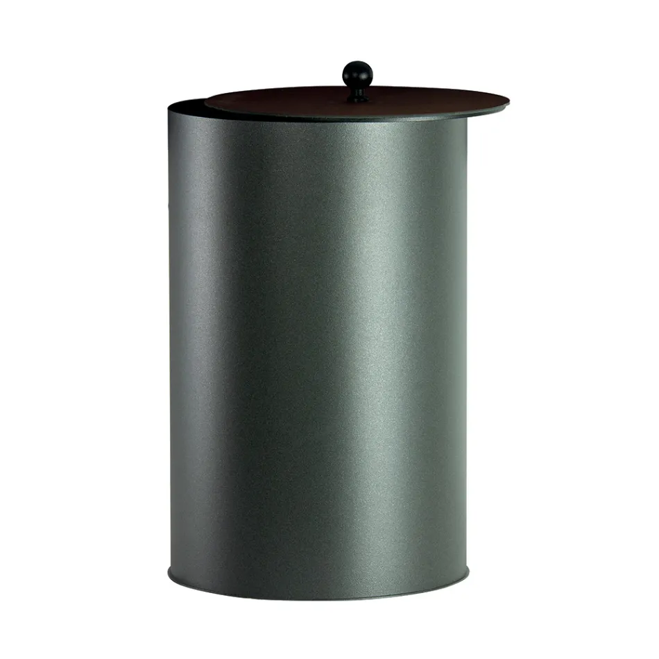 Porta Pellet Cilindrico con Coperchio in Diverse Finiture Made in Italy - Fenicottero Viadurini