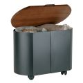 Porta Pellet Ovale in Metallo Nero e Coperchio in Legno Made in Italy - Bisonte