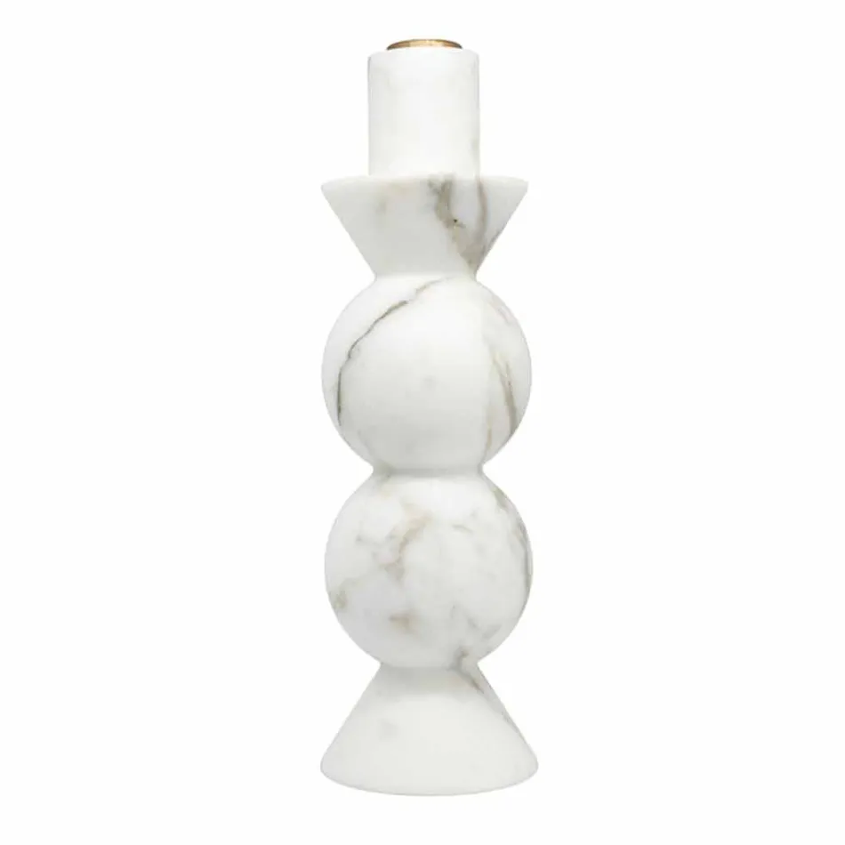 Portacandele Alto in Marmo Bianco di Carrara e Ottone Made in Italy - Oley Viadurini
