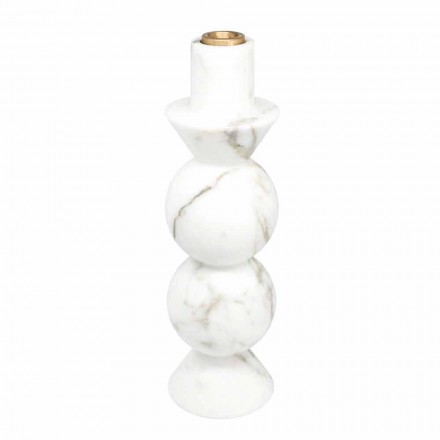 Portacandele Alto in Marmo Bianco di Carrara e Ottone Made in Italy - Oley Viadurini