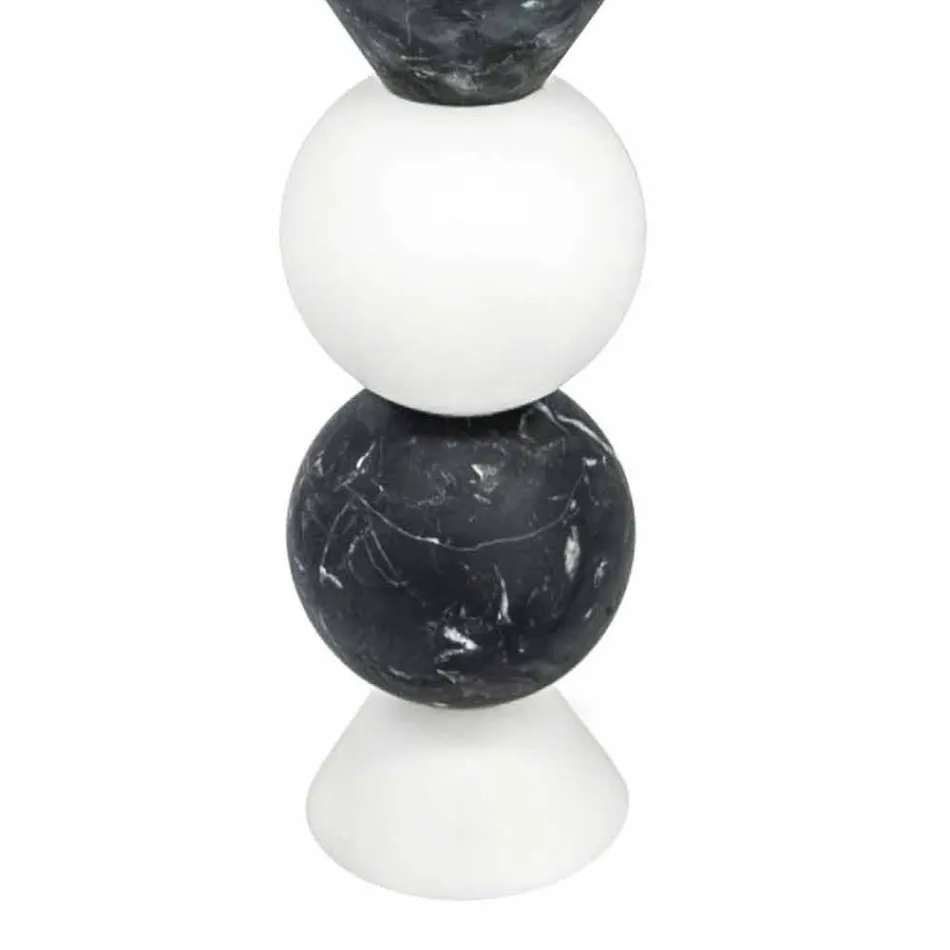 Portacandele Alto in Marmo Bianco, Nero e Ottone Made in Italy - Bram Viadurini